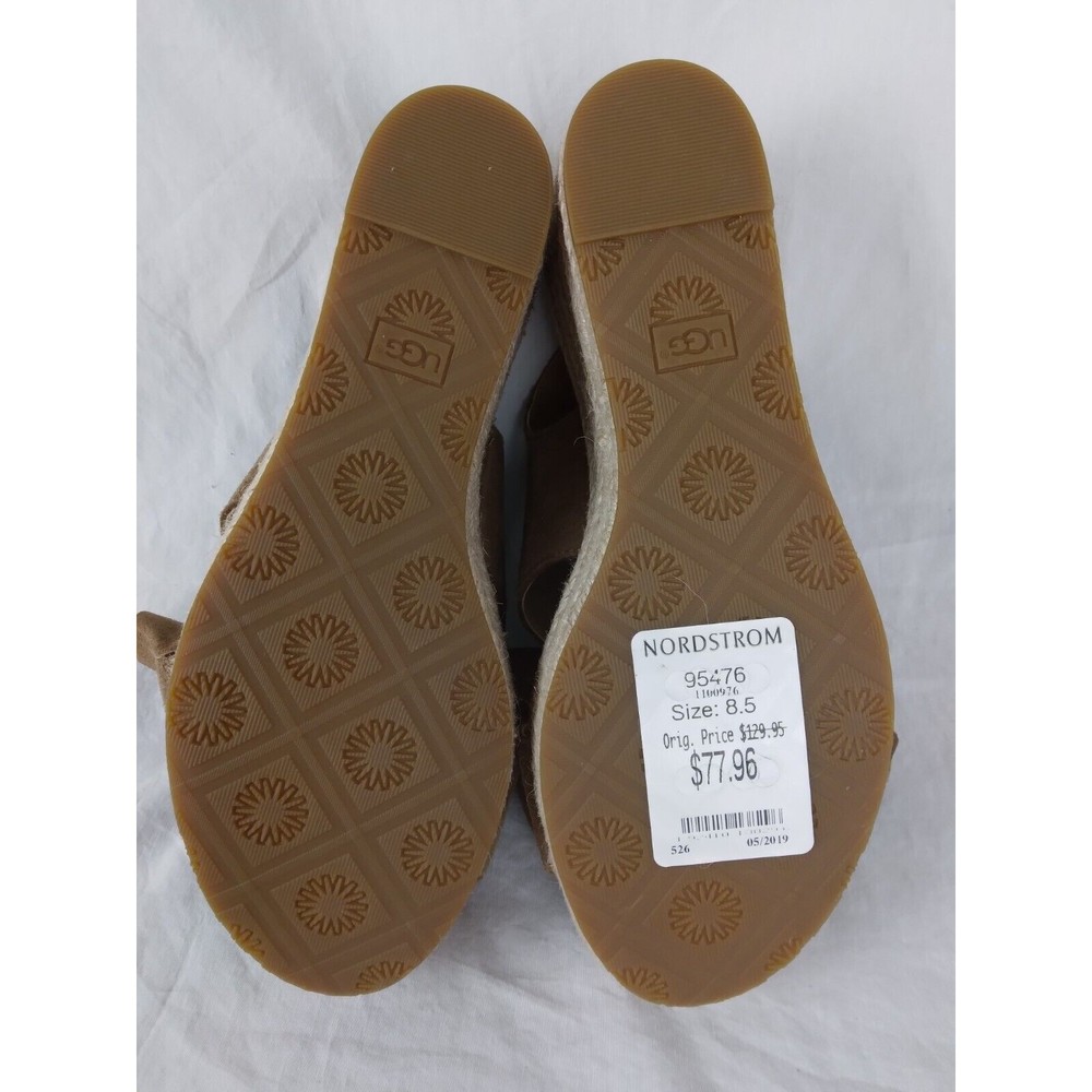 Ugg Camilla Chestnut Suede Leather Bow Espadrille Wedges Sandals Womens Size 8.5 - Picture 7 of 8
